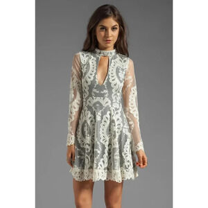 For Love & Lemons Anna White Gray Lace Mini Dress $250